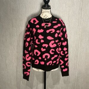 Line & Dot Stylish Pink and Black Leopard Print Sweater Size XS